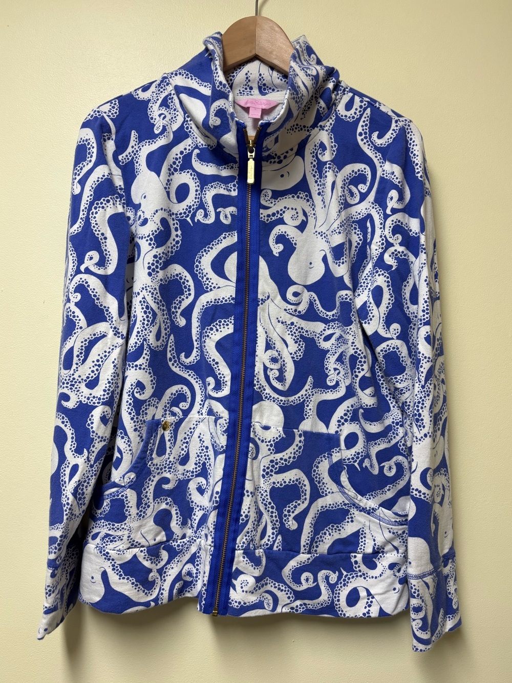 Lilly Pulitzer Leona Bubbly OCTOPUS Popover Blue White Full Zip Jacket - Large